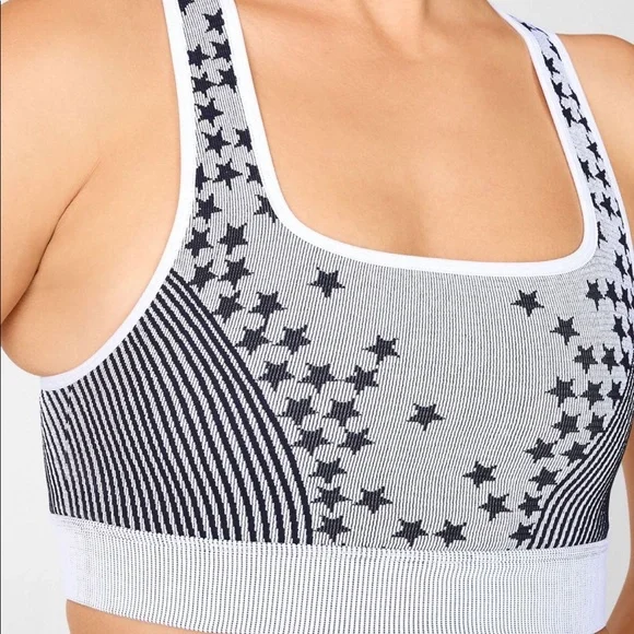 FABLETICS SPORTS BRA STARS & STRIPES BLACK & LIGHT GREY EXTRA SMALL XS - Picture 1 of 14